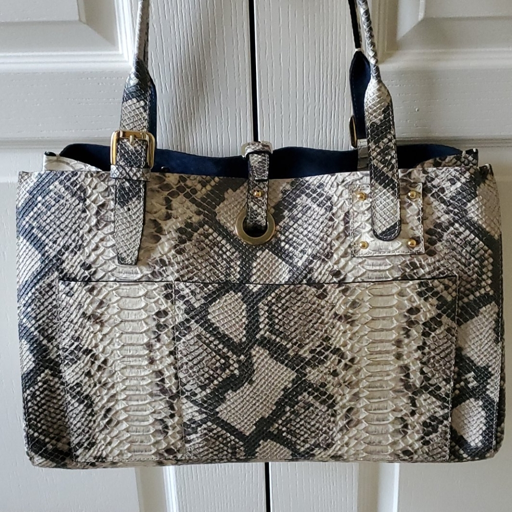 Italian Gen Leather Python Print Large Purse - image 4